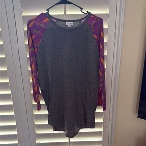 LuLaRoe Gray and Purple 3/4 Sleeve Relaxed Tee